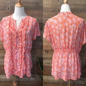 Torrid Coral White Floral Blouse Button Front